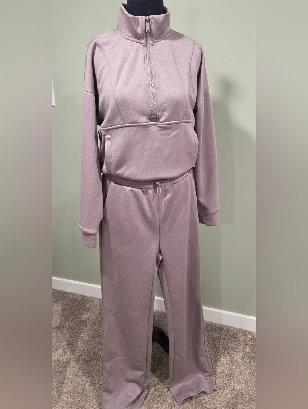 OTOS Sandwashed 2 Piece Athleisure Set Large Half Zip Pullover Pants